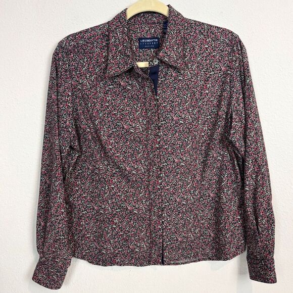 Liz Claiborne Lizsport Micro Floral Shirt Grosgrain Trim PM - Picture 1 of 9